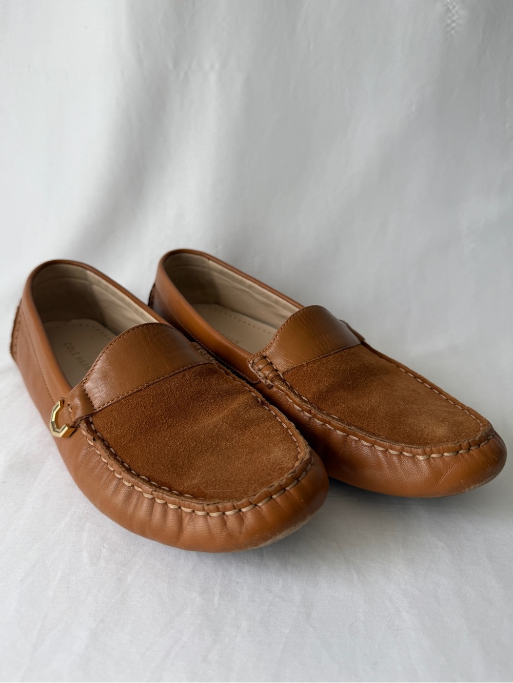 Women's Cole Haan Tan Leather Suede Penny Loafers Size 8